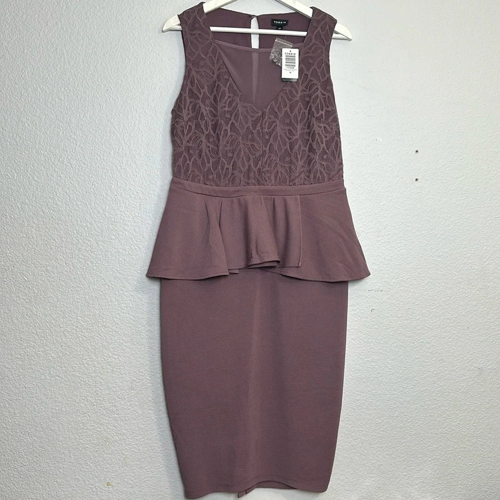Torrid Mauve Purple Textured Scuba and Lace Peplum Dress Womens Size 10 NWT - Picture 3 of 15